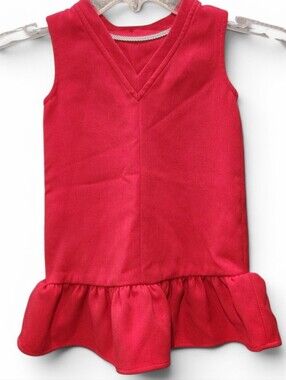 Vineyard Vines Red V-Neck Toddler Dress With Ruffled Bottom And Drop Waist